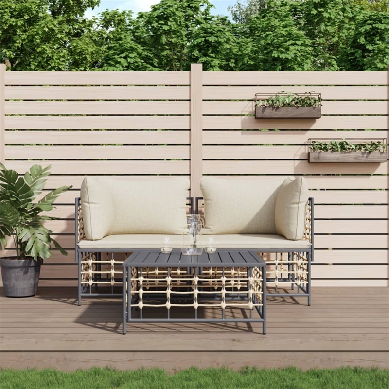 Pemberly Row Contemporary Garden Lounge Set in Anthracite/Gray