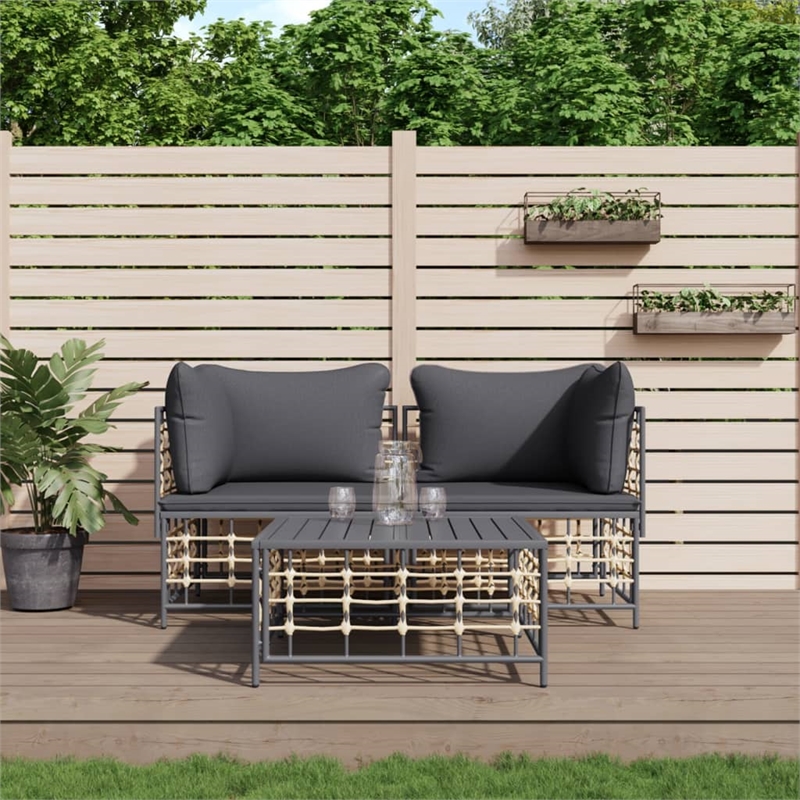 Pemberly Row Contemporary Garden Lounge Set in Anthracite/Gray