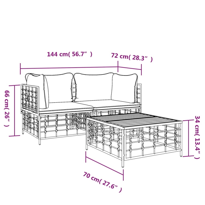 Pemberly Row Contemporary Garden Lounge Set in Anthracite/Gray