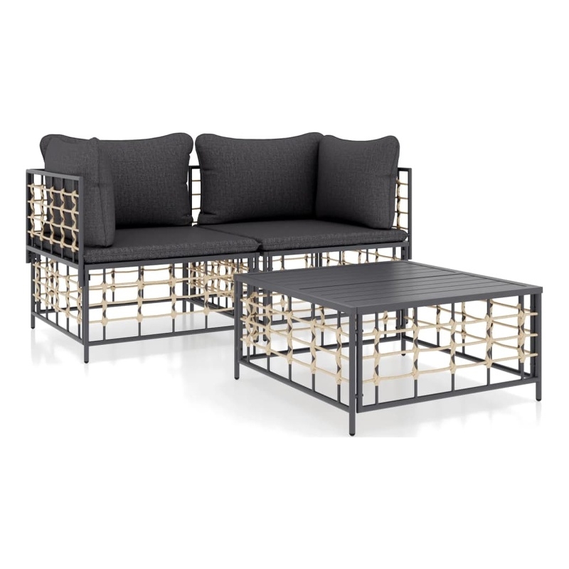 Pemberly Row Contemporary Garden Lounge Set in Anthracite/Gray