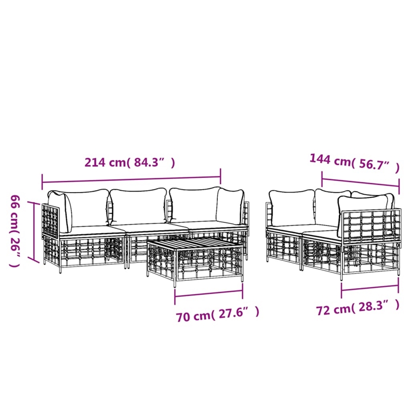 Pemberly Row Contemporary Garden Lounge Set in Anthracite/Gray