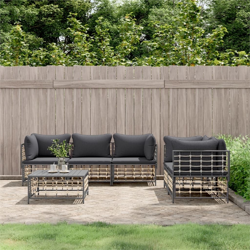 Pemberly Row Contemporary Garden Lounge Set in Anthracite/Gray