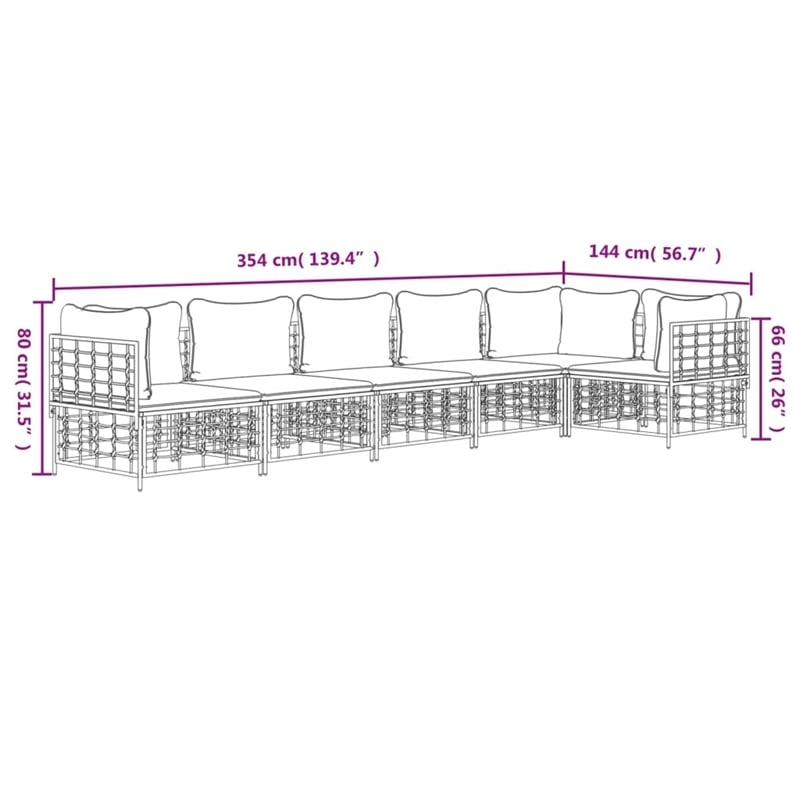 Pemberly Row Poly Rattan Large Modular Garden Lounge Set in Anthracite