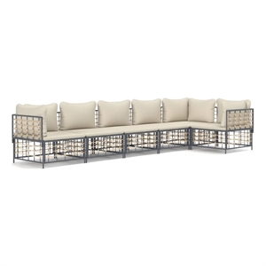 Pemberly Row Poly Rattan Large Modular Garden Lounge Set in Anthracite