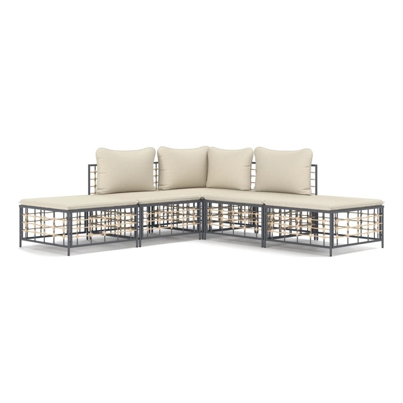 Pemberly Row Contemporary Garden Lounge Set in Anthracite/Gray