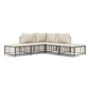 Pemberly Row Contemporary Garden Lounge Set in Anthracite/Gray