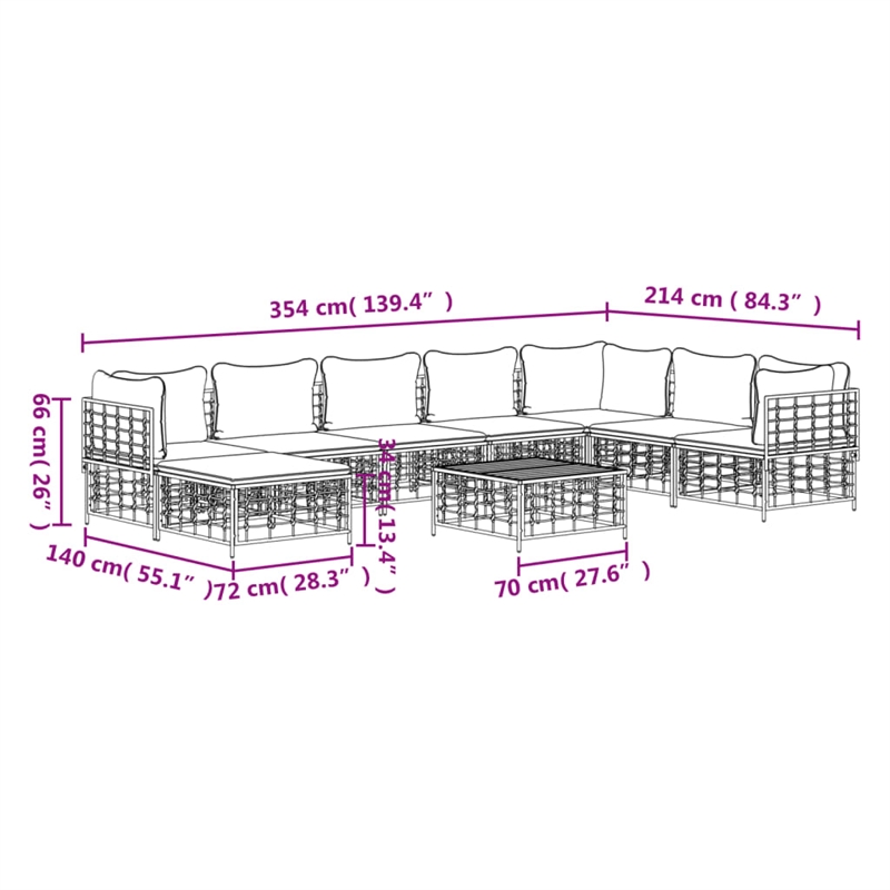 Pemberly Row Contemporary Garden Lounge Set in Anthracite/Gray