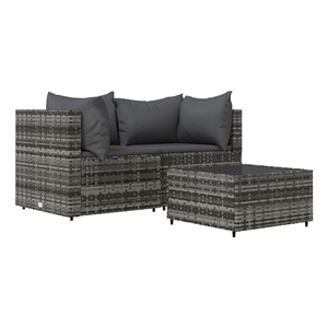 Pemberly Row Rattan Powder-Coated Steel & Tempered Glass Patio Lounge Set - Gray