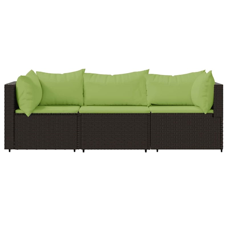 Pemberly Row Poly Rattan 3 Piece Patio Lounge Set With Cushions Brown