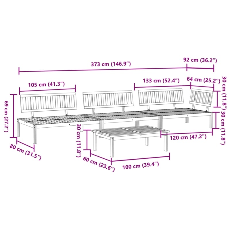 Pemberly Row Solid Acacia Wood Large Modular Pallet Sofa Set in Natural Wood