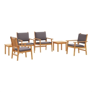Pemberly Row 6 Piece Solid Acacia Wood Garden Sofa Set in Brown