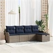 Pemberly Row 5 Pcs Gray & Navy Poly Rattan Garden Sofa Set With Cushions