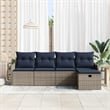 Pemberly Row 5 Pcs Gray & Navy Poly Rattan Garden Sofa Set With Cushions