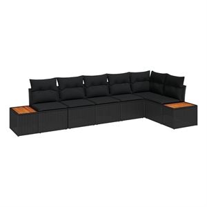 Pemberly Row 6 Pcs Black Poly Rattan Garden Sofa Set With Cushions
