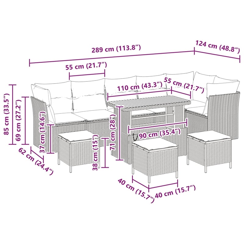 Pemberly Row 10 Pcs Black Garden Sofa Set With Cushions And Storage