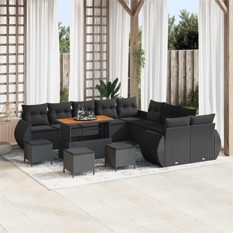Pemberly Row 14 Pcs Garden Sofa Set With Cushions And Storage in Black