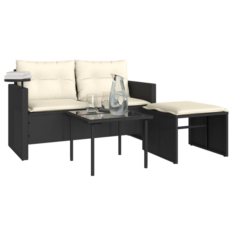 Pemberly Row 2-Seater PE Rattan Garden Sofa Set Adjustable Feet in Black