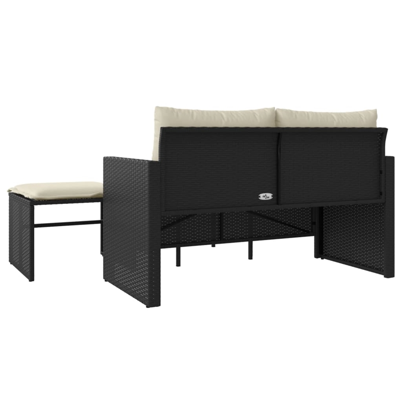 Pemberly Row 2-Seater PE Rattan Garden Sofa Set Adjustable Feet in Black