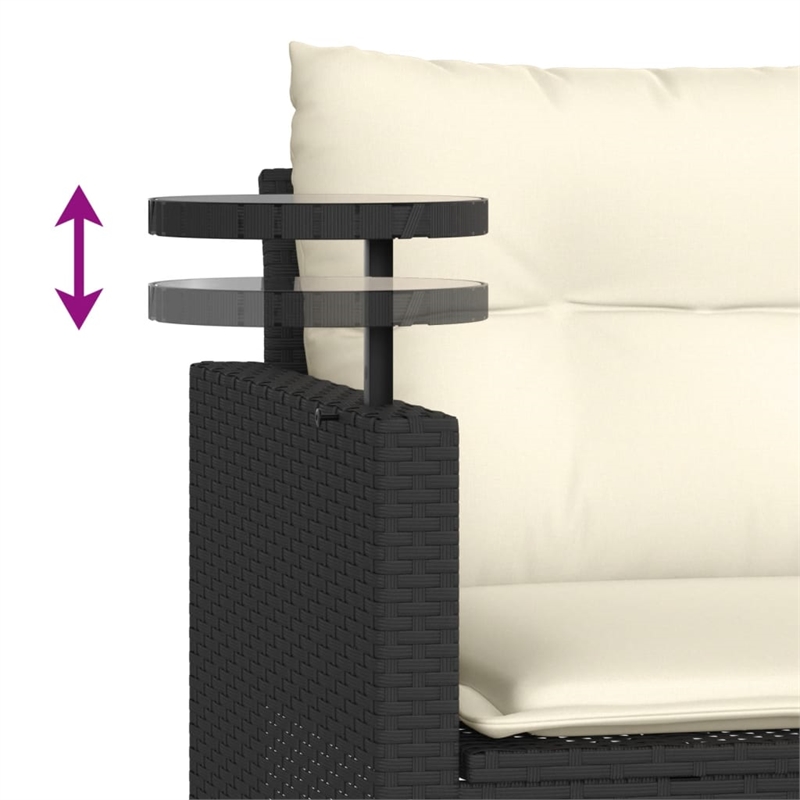 Pemberly Row 2-Seater PE Rattan Garden Sofa Set Adjustable Feet in Black