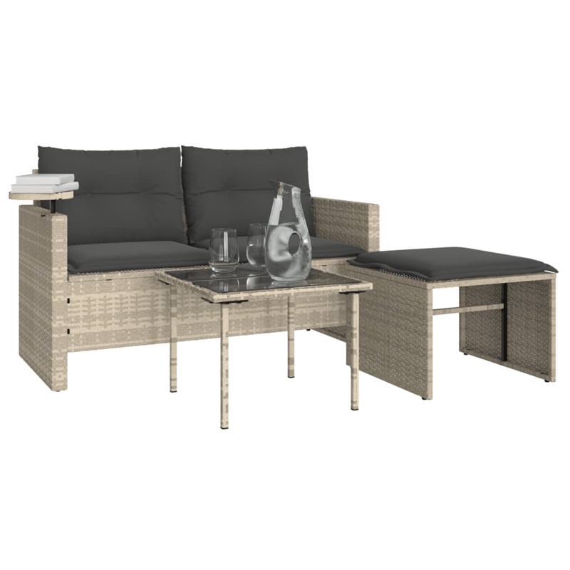 Pemberly Row Medium Modular PE Rattan Garden Sofa Set in Light Gray