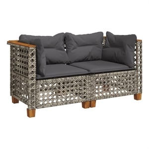 Pemberly Row Synthetic Poly Rattan 2 Pcs Garden Sofa Set in Gray