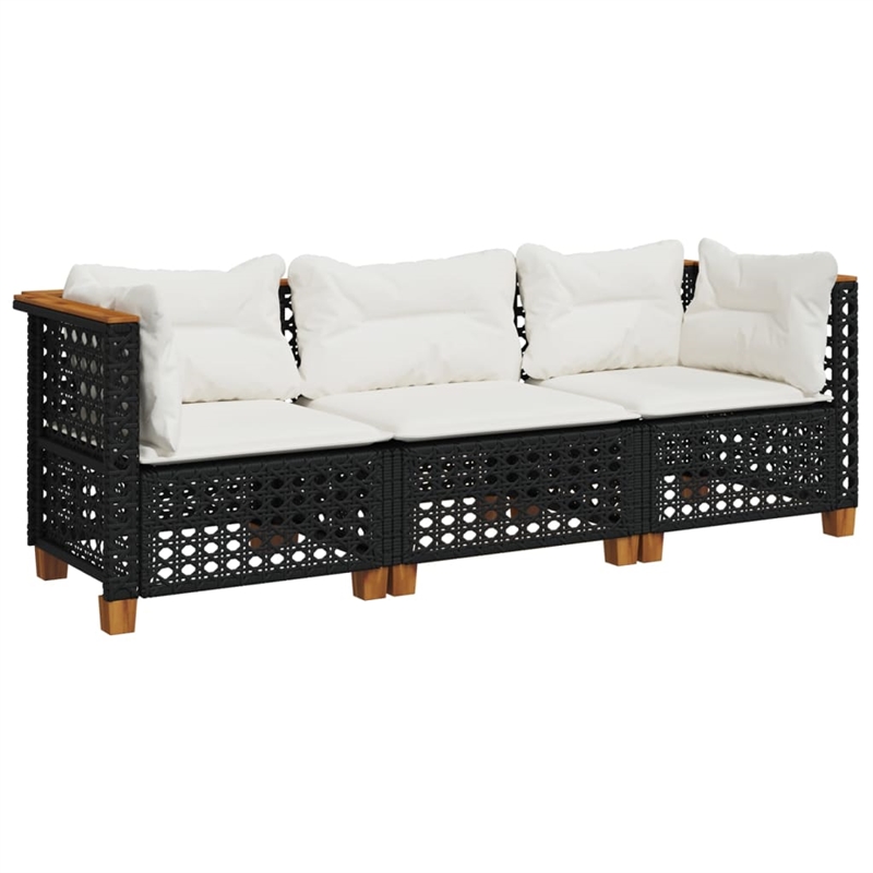 Pemberly Row Contemporary 3 Pcs Garden Sofa Set in Black And Cream