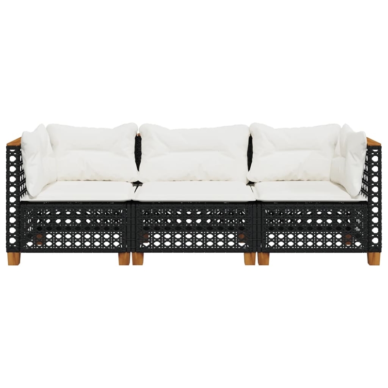 Pemberly Row Contemporary 3 Pcs Garden Sofa Set in Black And Cream