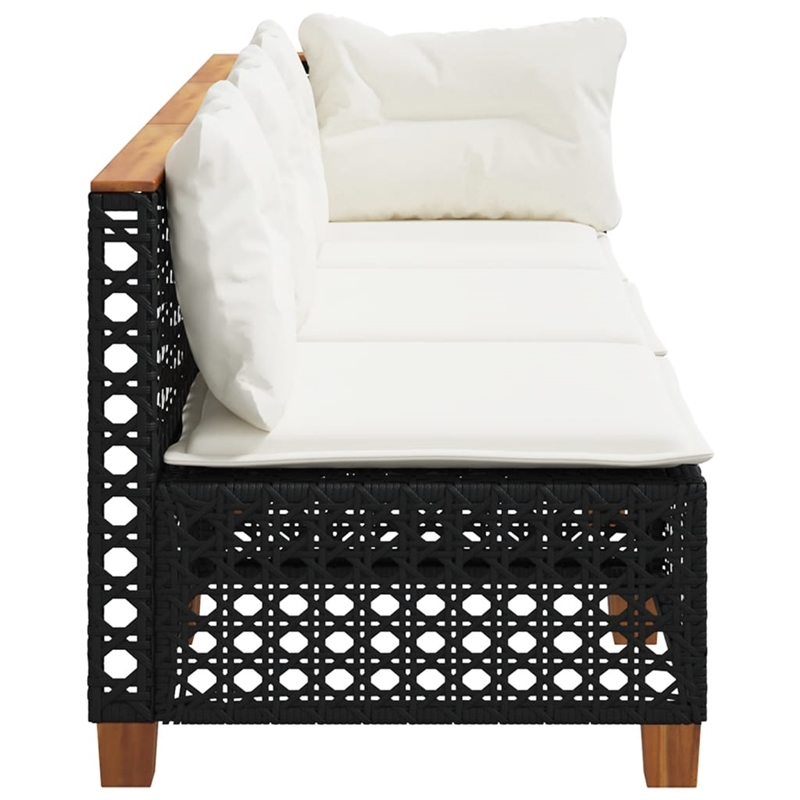 Pemberly Row Contemporary 3 Pcs Garden Sofa Set in Black & Cream/White