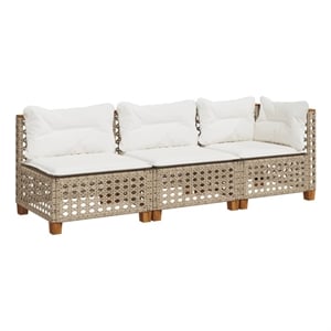 Pemberly Row Synthetic Poly Rattan 3 Pcs Garden Sofa Set in Beige