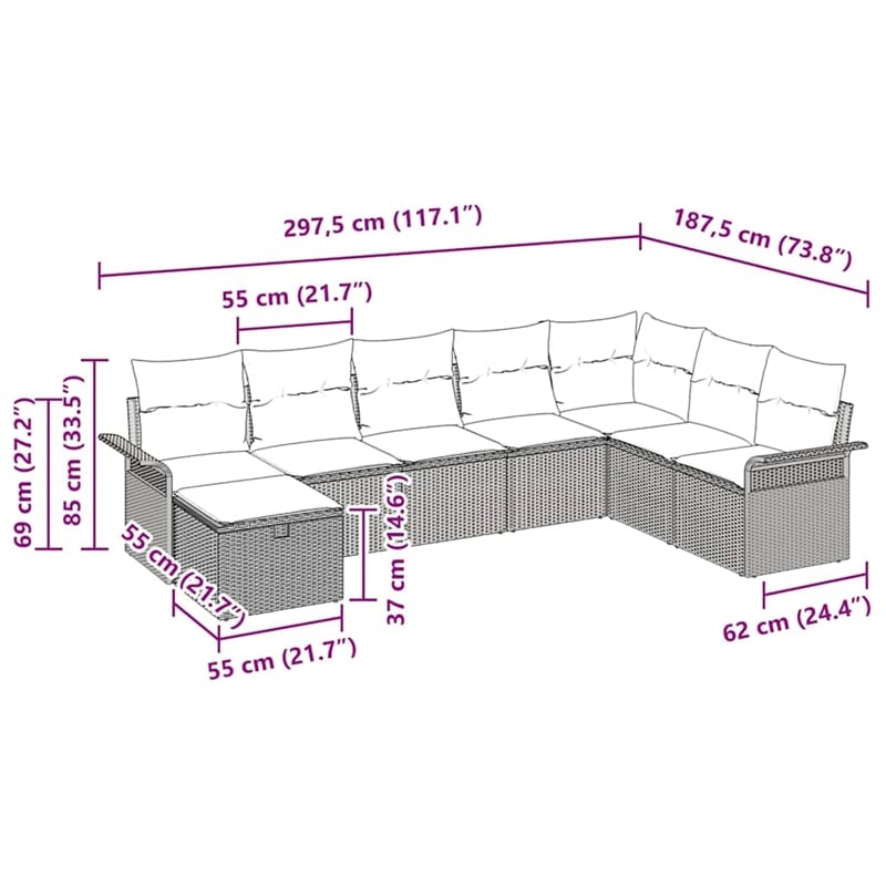 Pemberly Row 8 Pcs Beige & Cream Poly Rattan Garden Sofa Set With Cushions