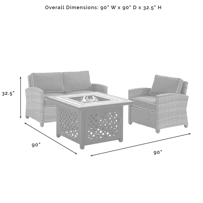 Pemberly Row 3-Piece Metal Patio Fire Pit Sofa Set in Brown/Navy