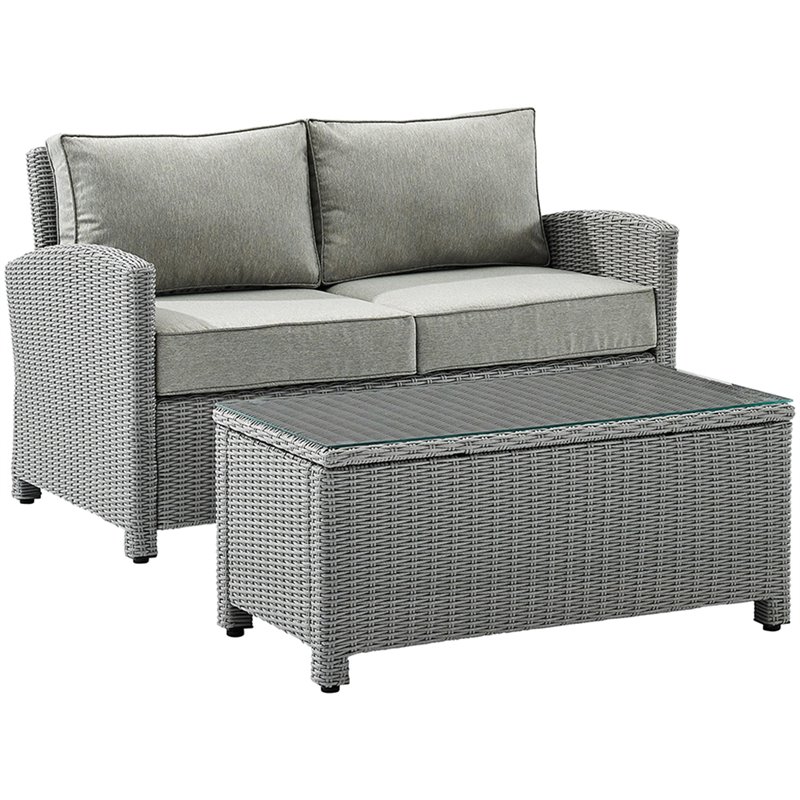 Pemberly Row Modern 2-Piece Resin Wicker Patio Sofa Set in Gray