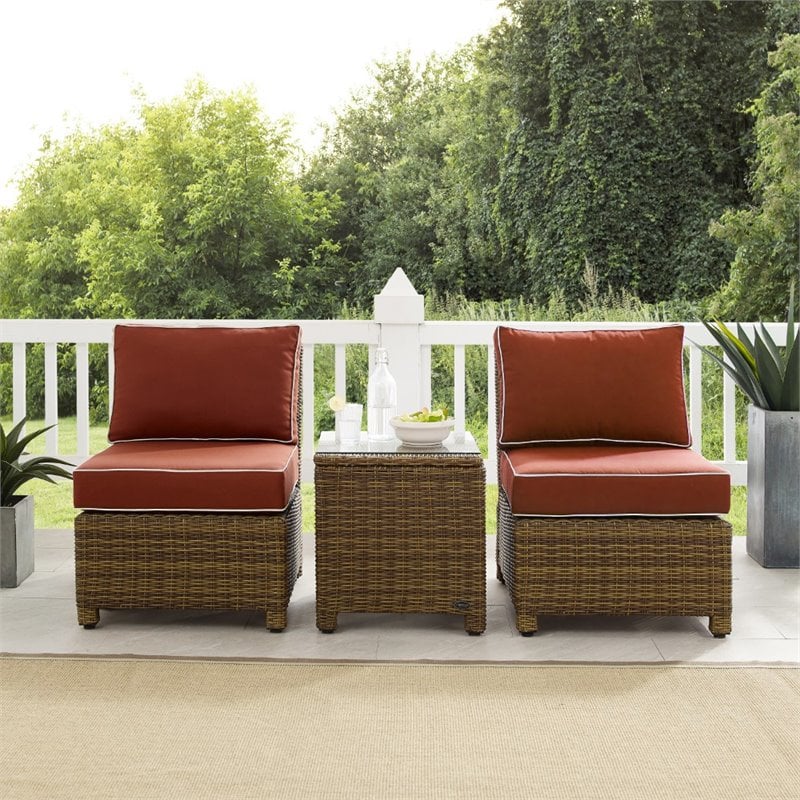 Pemberly Row 3 -Piece Wicker / Rattan Outdoor Chair Set in Red/Brown