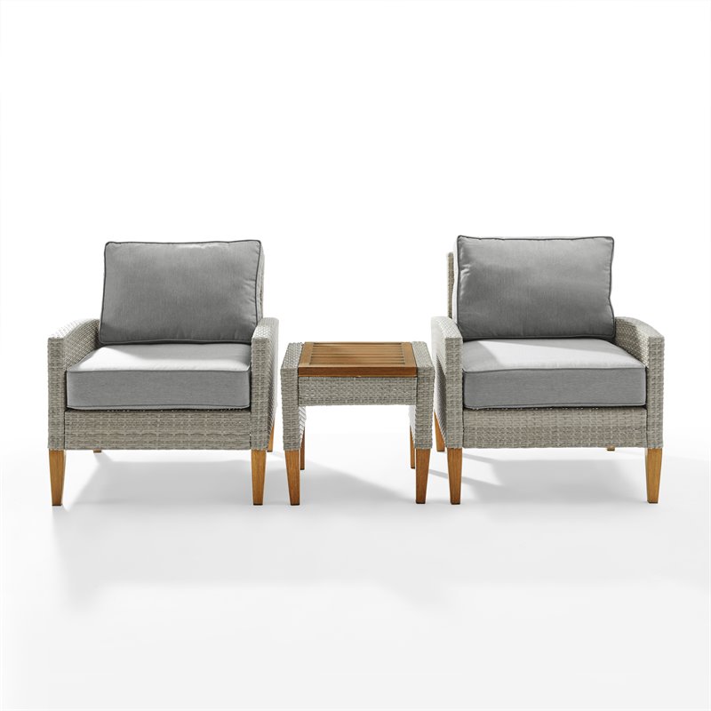Pemberly Row 3-Piece Modern Wicker / Rattan Outdoor Chair Set in Gray