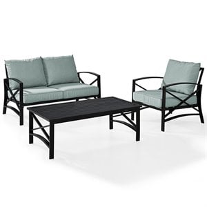 Pemberly Row 3-Piece Fabric Sofa Set in Oil Rubbed Bronze/Mist Green