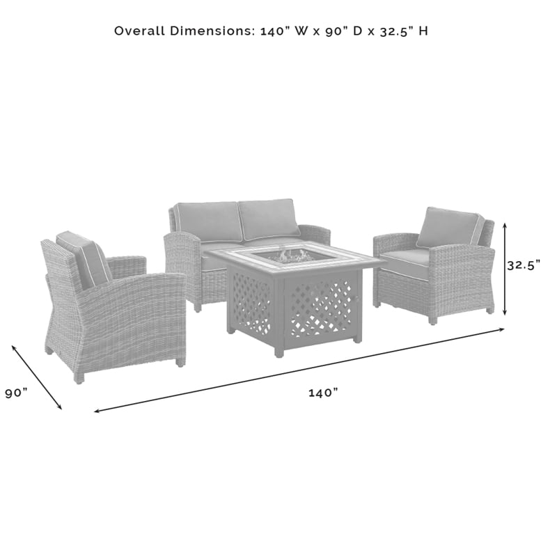 Pemberly Row 4-Piece Patio Fabric Fire Pit Sofa Set in Brown/Red