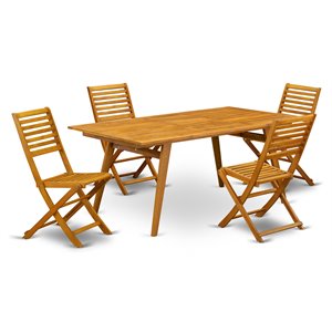 Pemberly Row Traditional 5-piece Wood Outdoor Set in Natural Oil