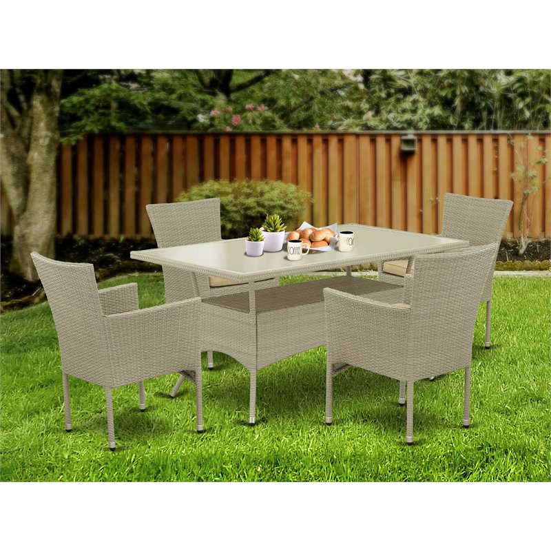 Pemberly Row Contemporary 5-piece Metal Patio Set in Natural