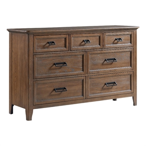 Pemberly Row Transitional Bedroom 7-Drawer Wood Dresser in Harvest Brown