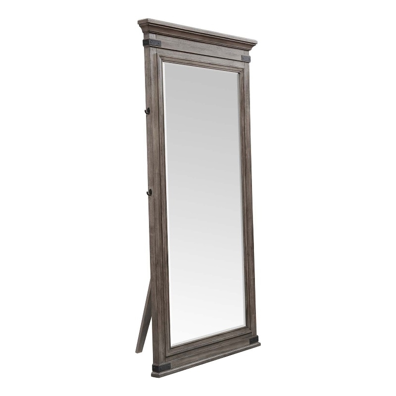 Pemberly Row Bedroom Transitional Wood Floor Mirror in Steel Gray