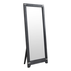 Pemberly Row Bedroom Transitional Wood Floor Mirror in Black