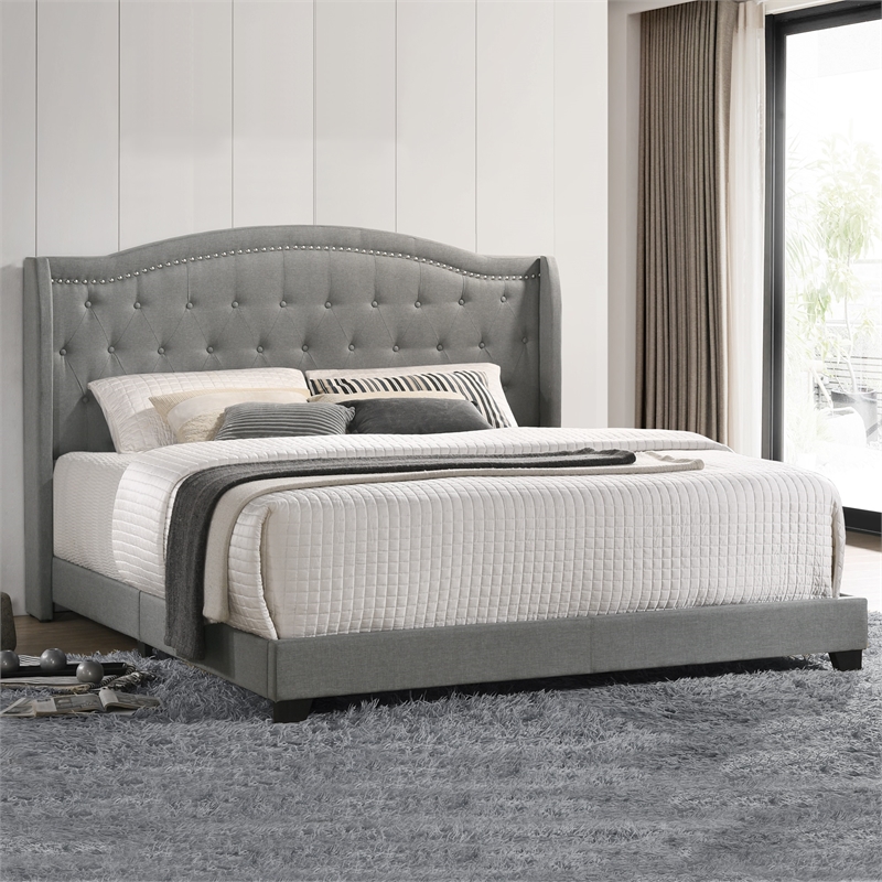 Pemberly Row Modern Fabric King Upholstered Bed in Smoke Gray