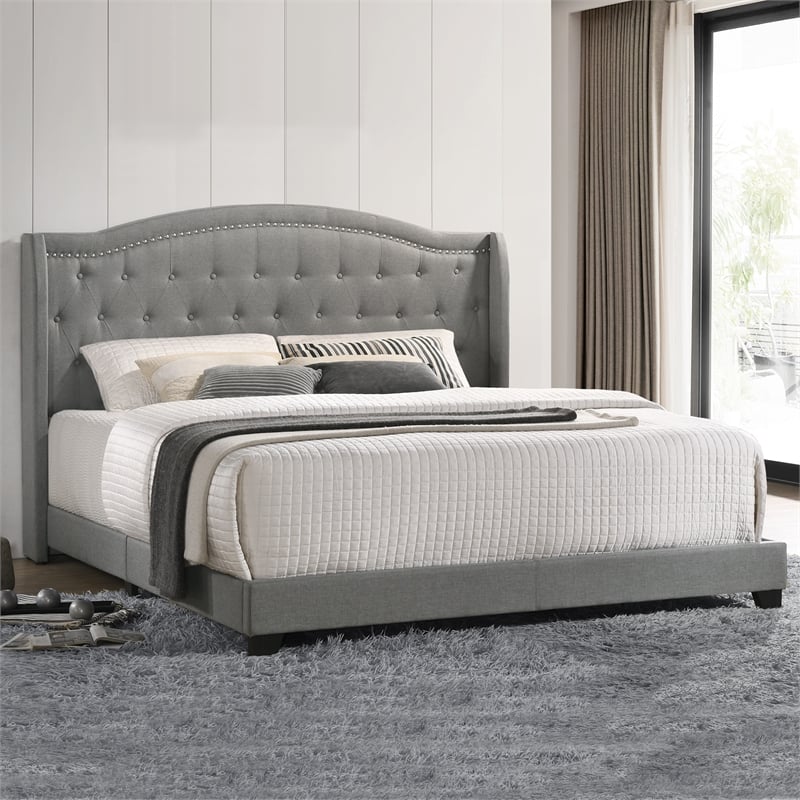 Pemberly Row Modern Fabric King Upholstered Bed in Smoke Gray