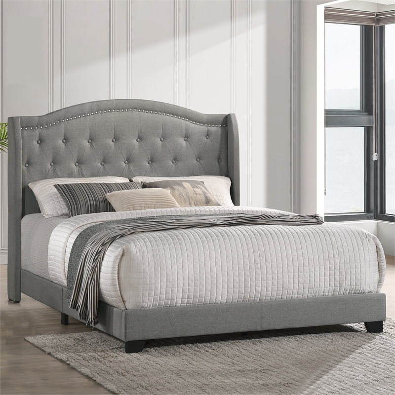 Pemberly Row Modern Fabric Queen Upholstered Bed in Smoke Gray