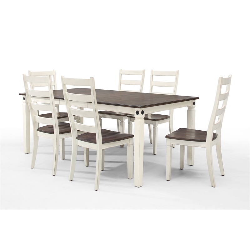 Pemberly Row Farmhouse Wood Dining Table in White/Charcoal Finish
