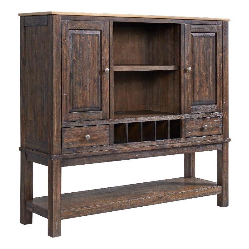 Pemberly Row Transitional Dining Sideboard with Wine Storage in Driftwood