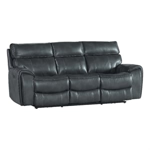 Pemberly Row Transitional Faux Leather Dual-Power Recliner Sofa in Slate Gray