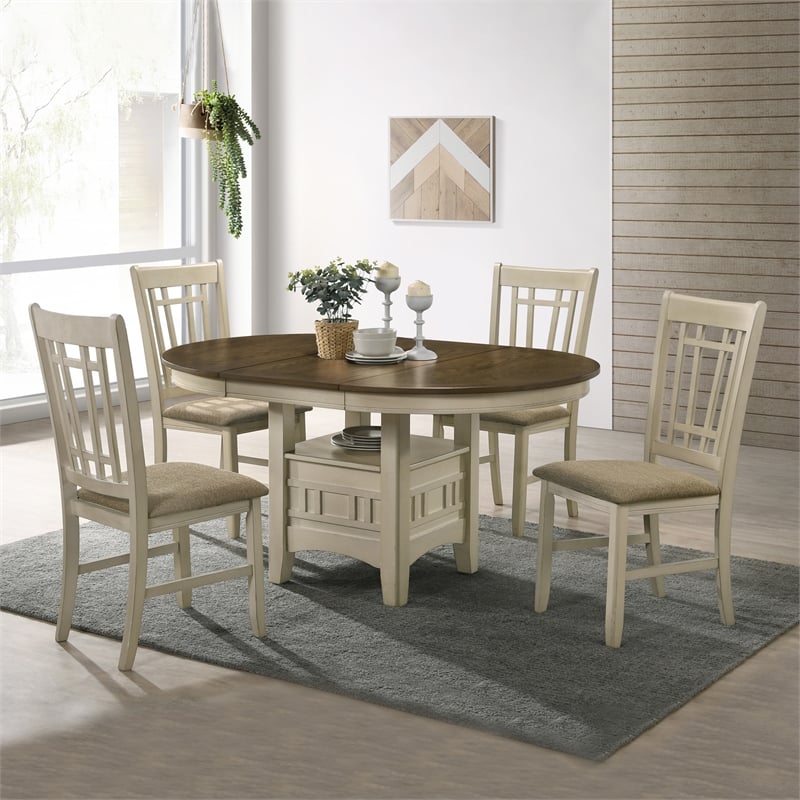 Pemberly Row Transitional Wood Chair in Rustic White/Oak (Set of 2)