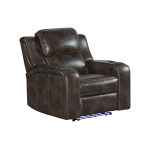 Pemberly Row Transitional Leather Dual-Power Recliner in Coffee