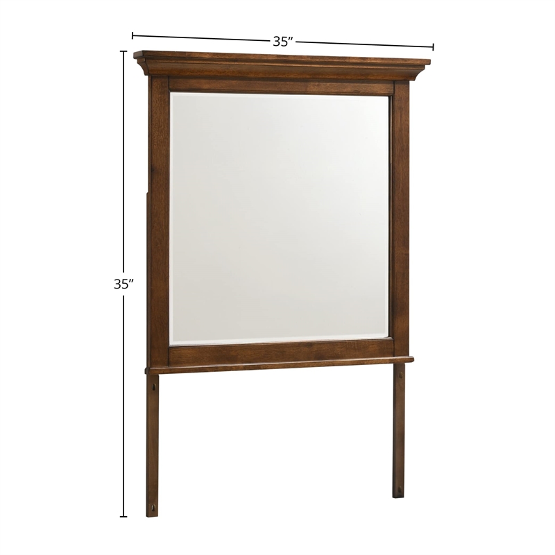 Pemberly Row Youth Transitional Wood Beveled Mirror in Brown Finish
